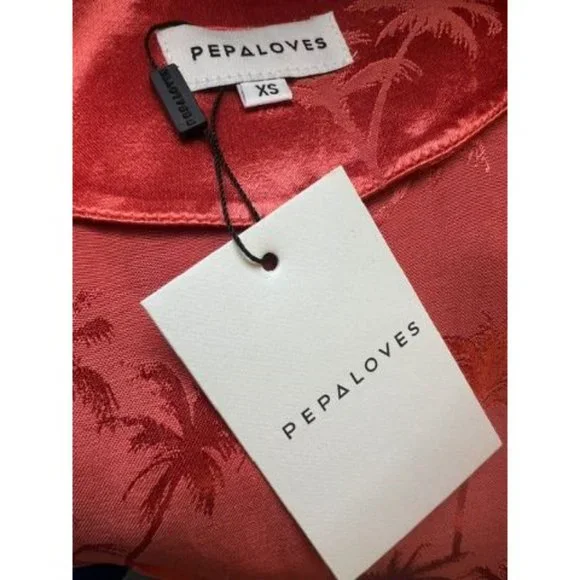 #81 NWT Silky Palm Print Dress Orange Short Sleeve V Neck Dress XS, S, M - Picture 12 of 12